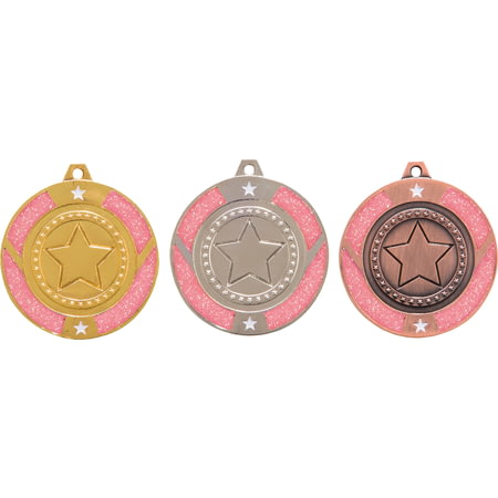 Glitter Star Medal Silver & Pink