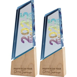 Mountain Peak Glass Award Clear & Beechwood