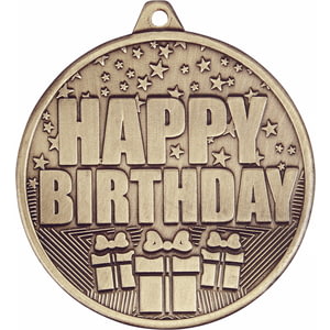 Cascade Happy Birthday Iron Medal Antique Gold 50mm