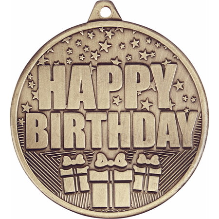 Cascade Happy Birthday Iron Medal Antique Gold 50mm