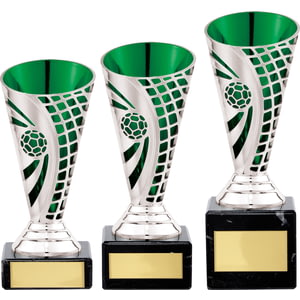 Defender Football Trophy Cup Silver & Green