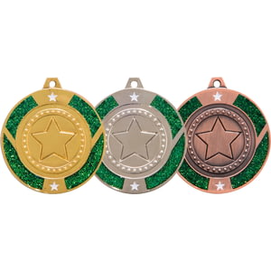 Glitter Star Medal Silver & Green
