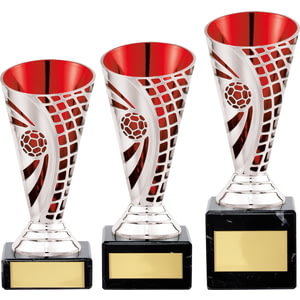 Defender Football Trophy Cup Silver & Red