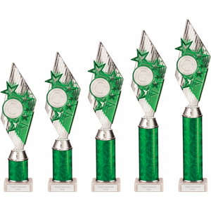 Pizzazz Plastic Tube Trophy Silver & Green