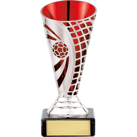 Defender Football Trophy Cup Silver & Red