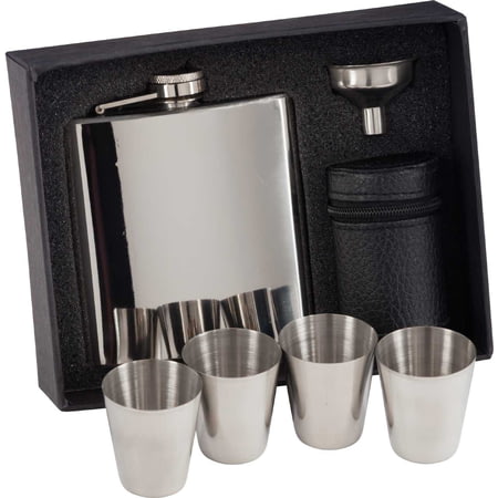 Aintree Polished Steel Flask & Cups 6oz 115mm