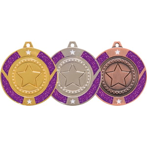 Glitter Star Medal Silver & Purple