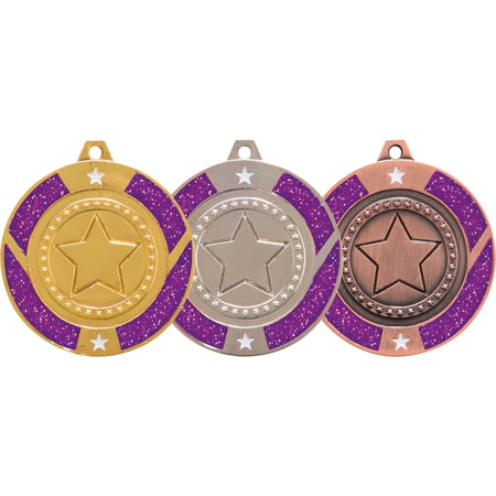 Glitter Star Medal Silver & Purple