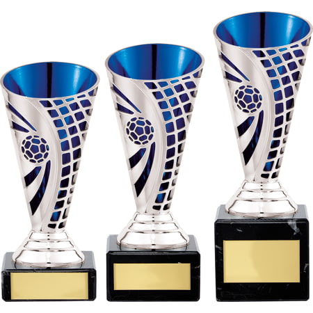 Defender Football Trophy Cup Silver & Blue