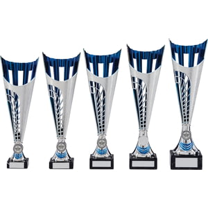 NEBULA Cup Laser Cut Trophy Aktivität Auszeichnung Kostenlose Gravur 3 Größen silber & blau 