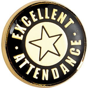 Heritage Excellent Attendance Pin Badge Black & Gold 20mm